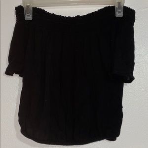 Black off the shoulder cinched crop top